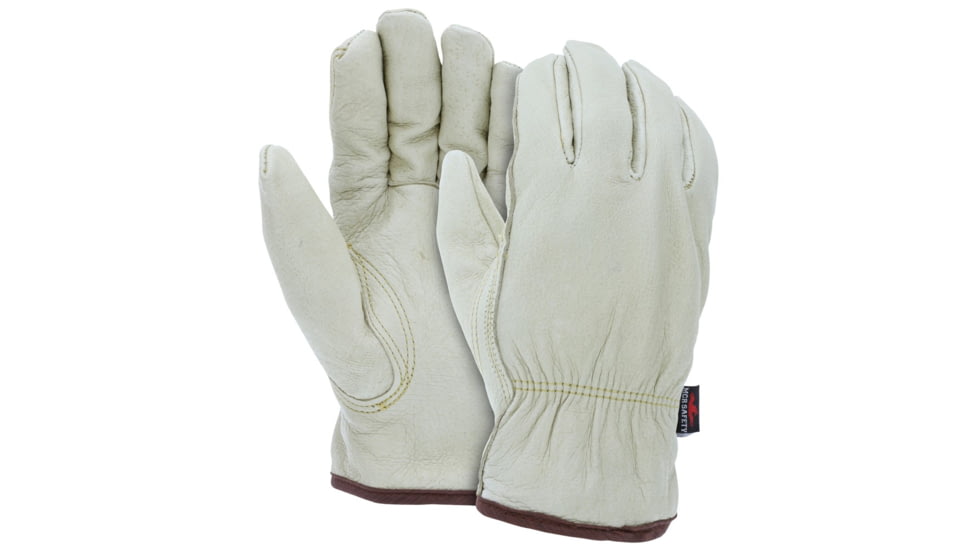 MCR Safety Leather Drivers Insulated Work Gloves, Premium Grade Grain Pigskin Leather, Fleece Lined and Keystone Thumb, Beige, Small, 3450S