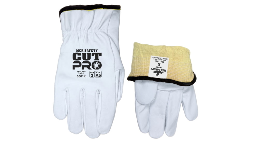 MCR Safety Leather Drivers Work Glove, Premium Grade Grain Goatskin, DuPont Kevlar/Synthetic Lined, Cut Resistant, White, Large, 3601KL