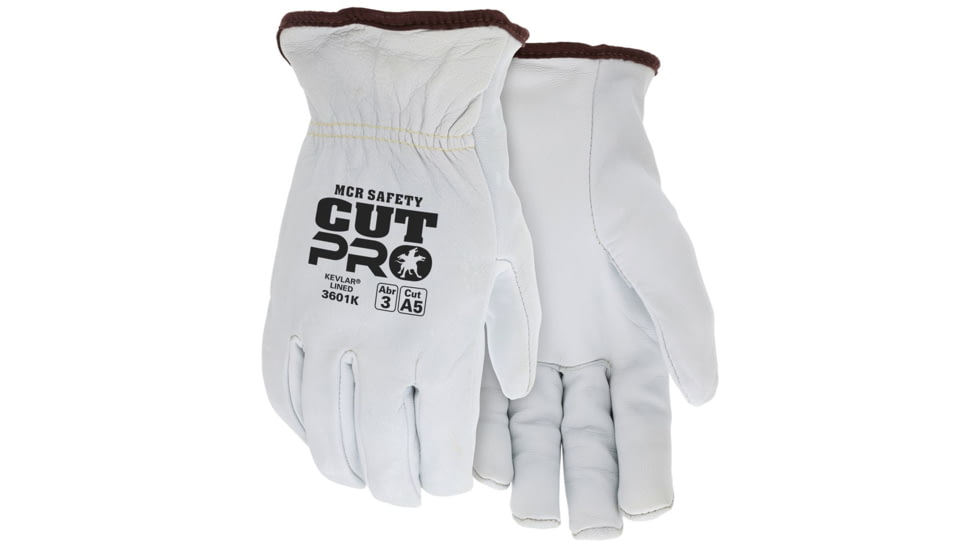 MCR Safety Leather Drivers Work Glove, Premium Grade Grain Goatskin, DuPont Kevlar/Synthetic Lined, Cut Resistant, White, XX - Large, Each, 1, 3601KXXL-EA