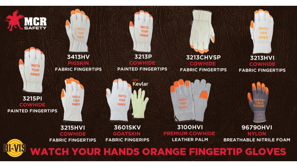 MCR Safety Leather Drivers Work Gloves, CV Grade Grain Pigskin, Fingertips and Watch Your Hands Logo, Keystone Thumb, Beige, Medium, 3413HVIM