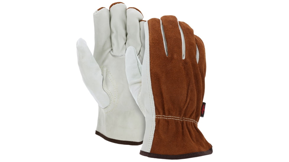 MCR Safety Leather Drivers Work Gloves, CV Grade Cow Grain Palm and Split Leather Back, Keystone Thumb, Beige, Small, 3205S