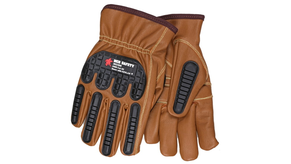 MCR Safety Leather Drivers Work Gloves, Kevlar Lined with TPR Back of Hand Protection, Keystone Thumb, Brown, X - Large, 36336KXL