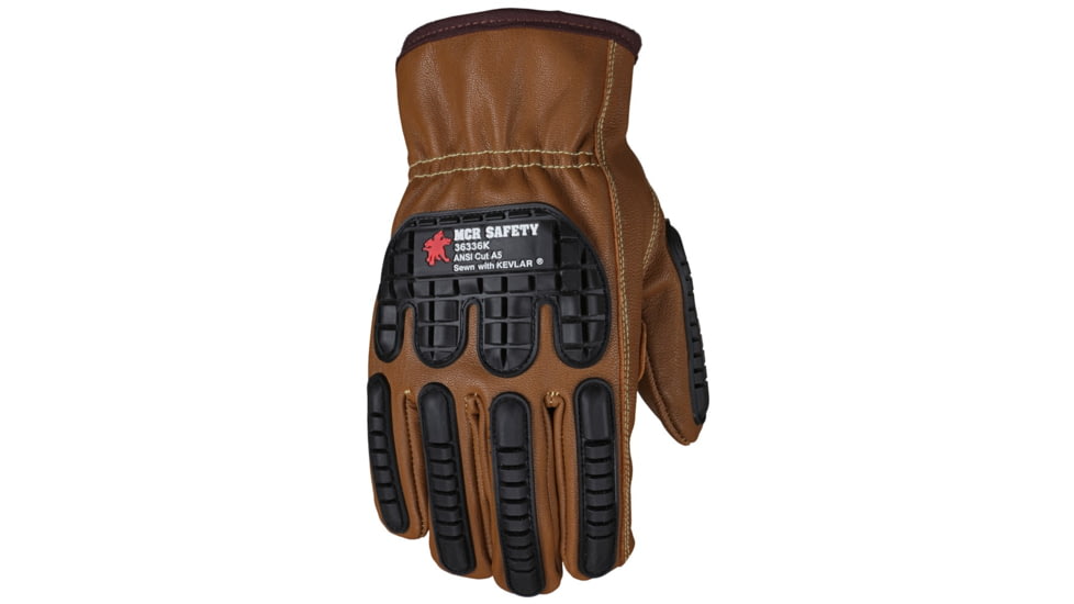 MCR Safety Leather Drivers Work Gloves, Kevlar Lined with TPR Back of Hand Protection, Keystone Thumb, Brown, X - Large, 36336KXL