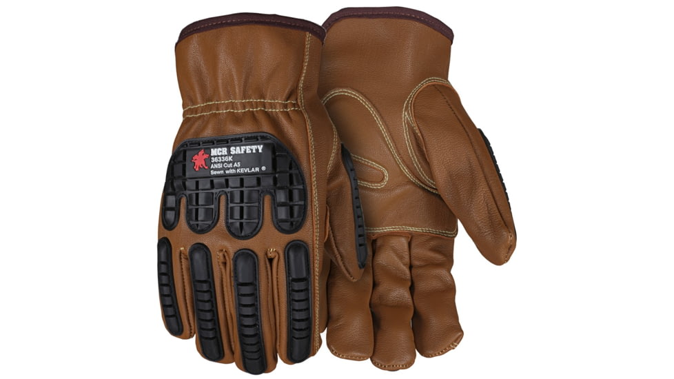 MCR Safety Leather Drivers Work Gloves, Kevlar Lined with TPR Back of Hand Protection, Keystone Thumb, Brown, X - Large, 36336KXL