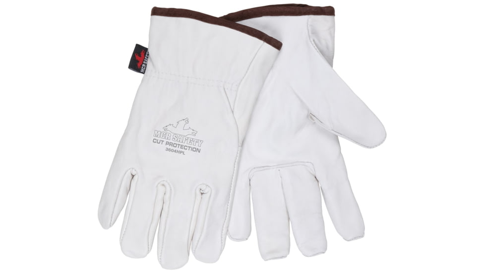 MCR Safety Leather Drivers Work Gloves, Premium Goatskin Leather, Lined with HyperMax Cut Resistant Material, Wing Thumb, White, Medium, 3604HPM