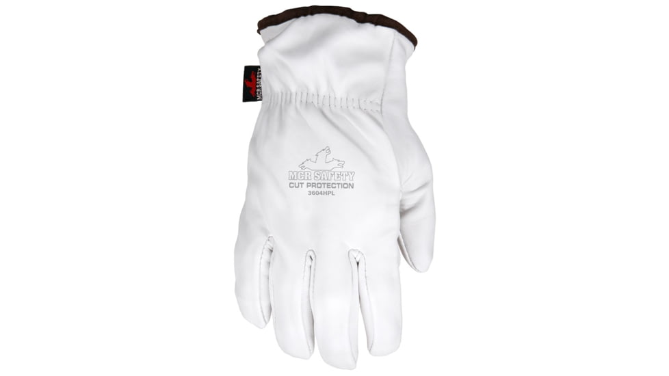 MCR Safety Leather Drivers Work Gloves, Premium Goatskin Leather, Lined with HyperMax Cut Resistant Material, Wing Thumb, White, Medium, 3604HPM
