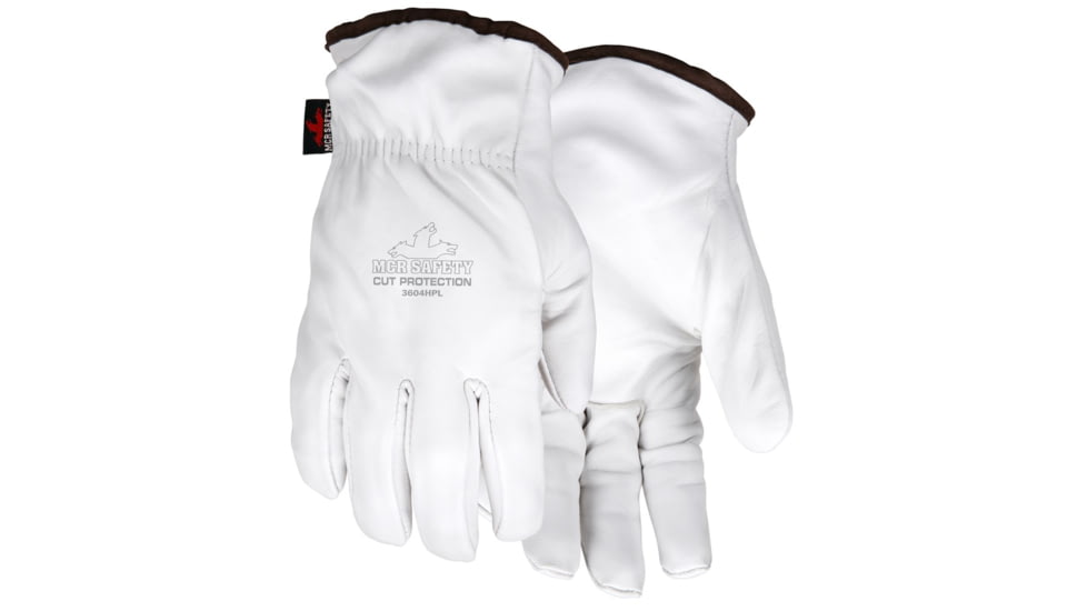 MCR Safety Leather Drivers Work Gloves, Premium Goatskin Leather, Lined with HyperMax Cut Resistant Material, Wing Thumb, White, Medium, 3604HPM