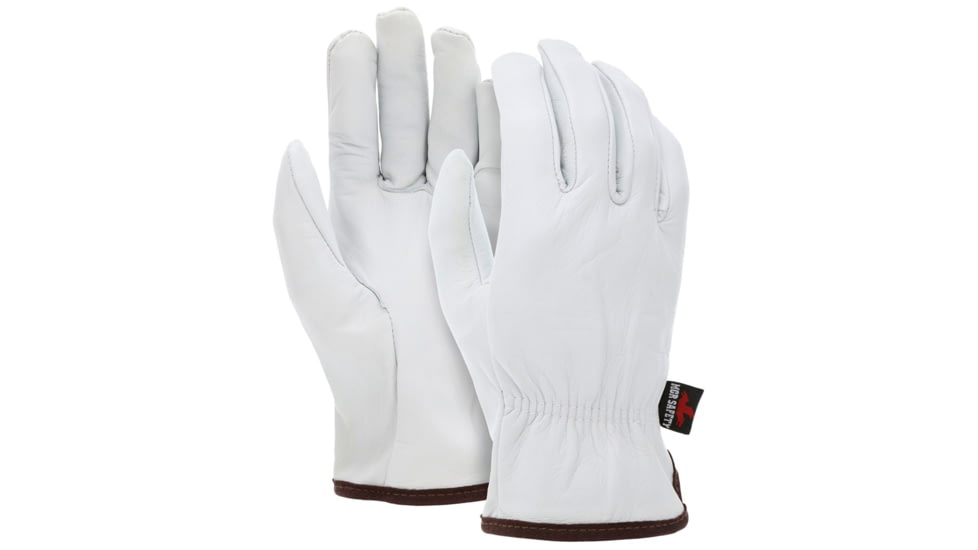 MCR Safety Leather Drivers Work Gloves, Premium Grain Goatskin Leather, Straight Thumb, White, Small, 3601S