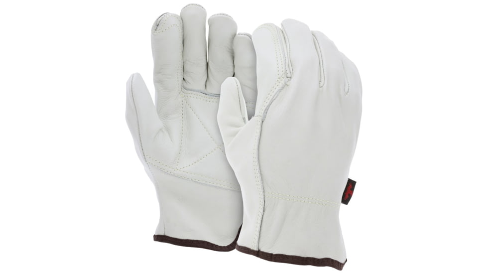 MCR Safety Leather Drivers Work Gloves, Select Grade Grain Cow, Double Palm with Wing Thumb, Beige, Small, 32113DPS
