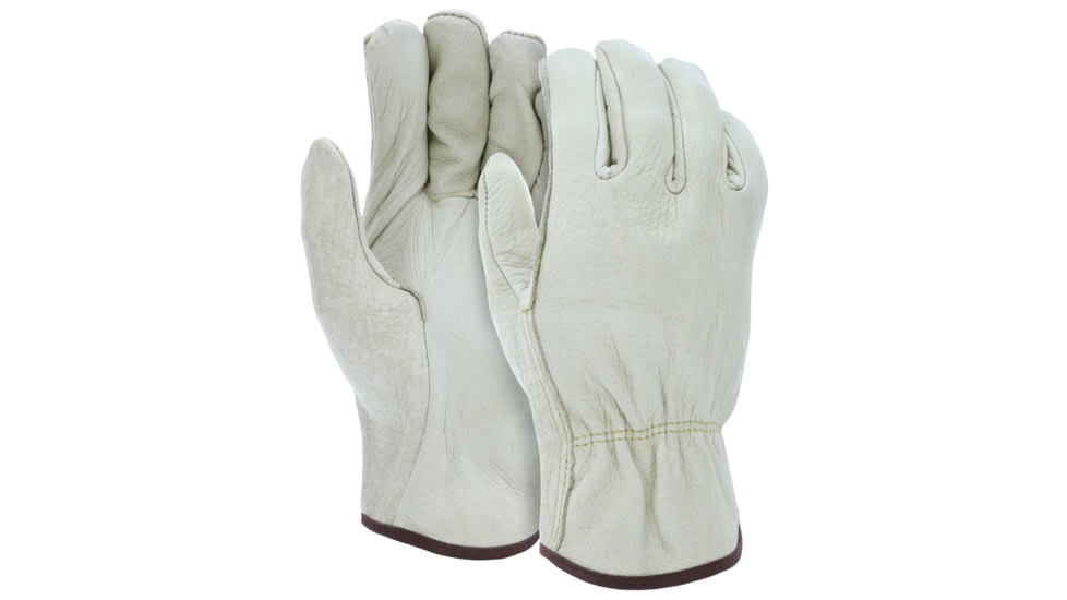 MCR Safety Leather Drivers Work Gloves, Select Grade Unlined Grain Pigskin, Straight Thumb, Beige, Small, 3400S