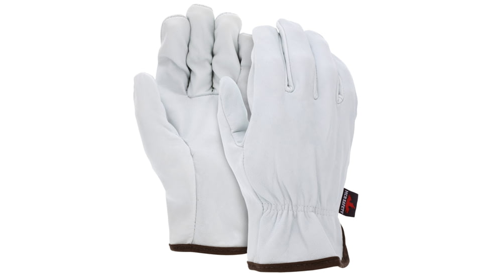 MCR Safety Leather Drivers Work Gloves, Select Grain Goatskin Leather, Straight Thumb, White, Small, 3603S