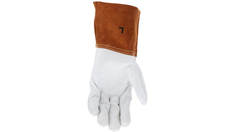 MCR Safety Leather Welding Work Gloves, Competitive Value Top Cow Grain Leather, 4in Split Leather Gauntlet Cuff, Sewn with ARX Cut Resistant Thread, Beige and Russet, Large, 4955L