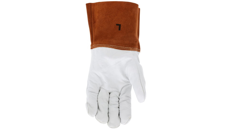 MCR Safety Leather Welding Work Gloves, Cow Grain Leather, 4in Split Leather Bell Cuff, Lined and Sewn with ARX Cut Resistant Material, Beige and Russet, Large, 4955HL