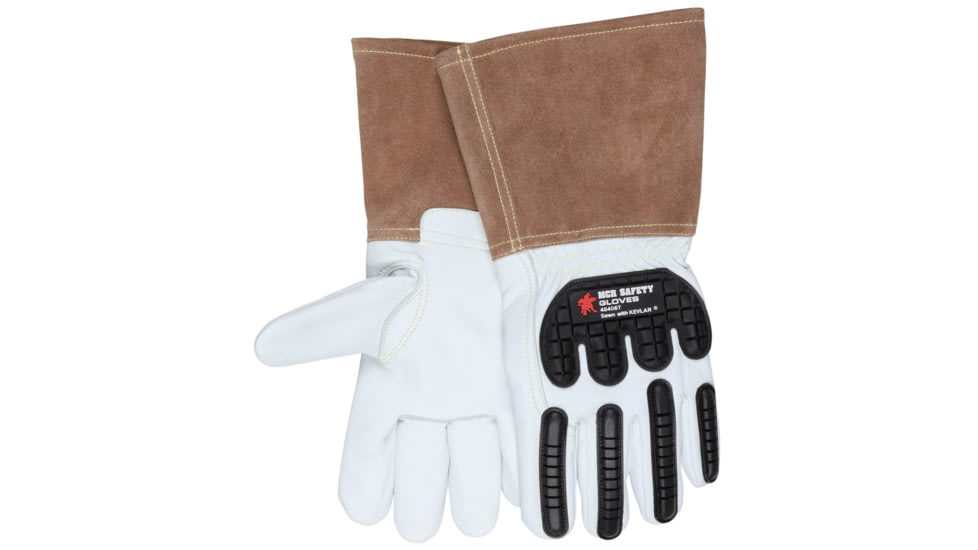 MCR Safety Leather Welding Work Gloves, Premium Grain Goatskin Leather, 5in Split Cowskin Cuff, Thinsulate Lined, White, Medium, 48406TM