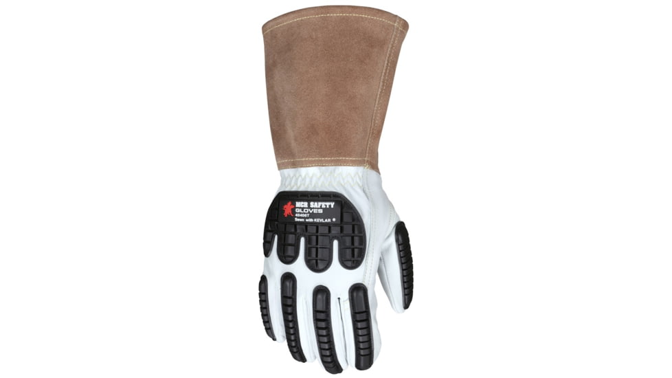 MCR Safety Leather Welding Work Gloves, Premium Grain Goatskin Leather, 5in Split Cowskin Cuff, Thinsulate Lined, White, Medium, 48406TM