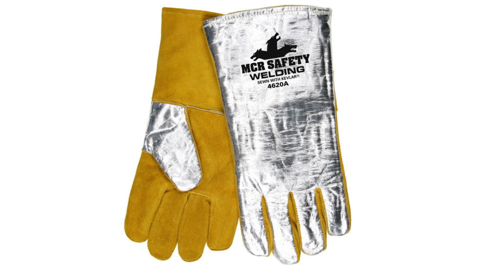 MCR Safety Leather Welding Work Gloves, Premium Side Split Leather, Aluminized Back and Wing Thumb, Gold, X - Large, 4620A
