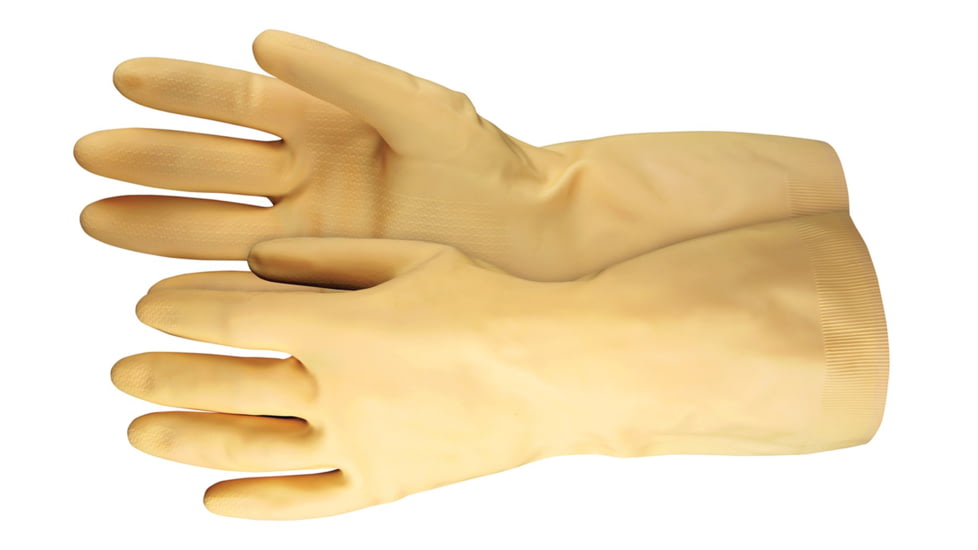 MCR Safety Long Canners Latex Gloves, 18 mil Thickness, 12in Length, Unlined Industry Standard Grade, Amber, Medium, 5180E