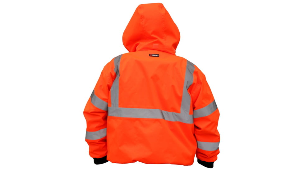 MCR Safety Luminator 2-in-1 Bomber Jacket with Removable Zip Out Fleece Liner, PU/Cotton Poly,ANSI Class 3, Attached Hide-Away Hood, Fluorescent Orange, L, BP2CL3OL