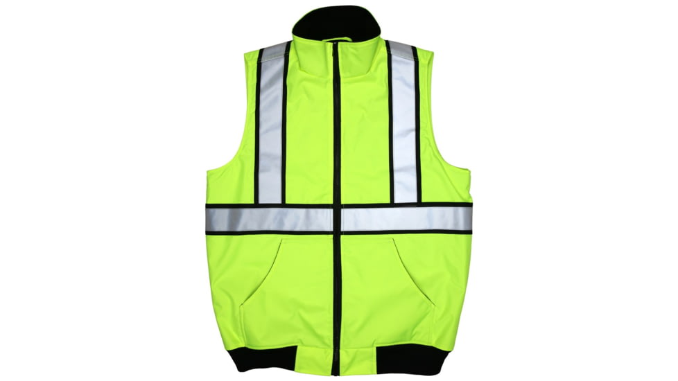MCR Safety Luminator Body Warmer, ANSI Class 2, Water Resistant, Insulated Poly, Fleece Liner w/Zipper Front, Fluorescent Lime, L, BWCS2LL