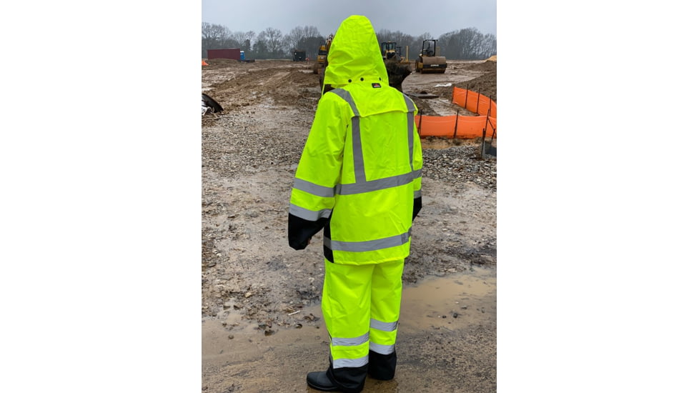 MCR Safety Luminator Hi Vis Lightweight Rain Pants, Poly/PU, High Bib Pocket and Full Elastic Suspenders, ANSI 107 Class E, Fluorescent Lime, L, 508SBPL