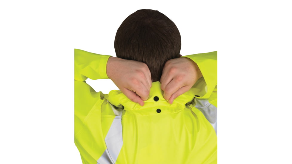 MCR Safety Luminator Hi Vis Long Waterproof Raincoat with Silver Reflective Stripes, .40mm PU/Cotton Poly, Blend Stretch, ANSI 107 Type R Class 3, Fluorescent Lime, XL, 518CXL