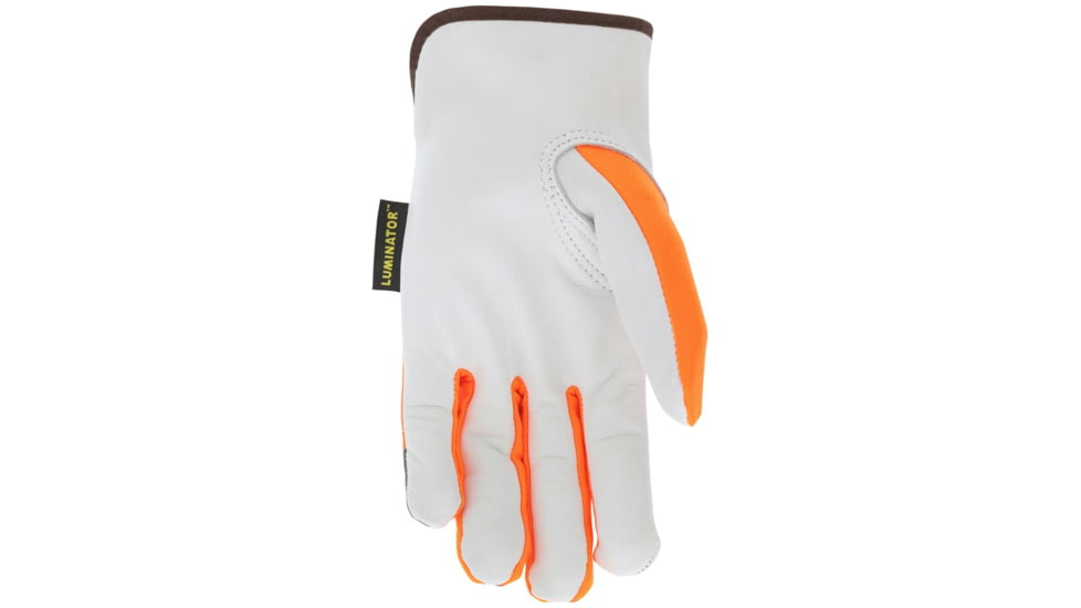 MCR Safety Luminator Leather Drivers Hi-Vis Work Gloves, Premium Grade Grain Goatskin, Hi-Vis Back with Reflective Stripes, White, Medium, 36111M