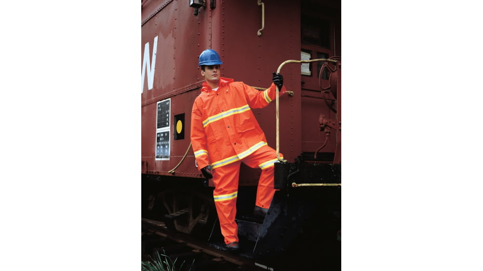 MCR Safety Luminator Series Reflective 3 Piece Waterproof Rain Suit, .35mm PVC/Poly, Orange, 4X, 2013RX4