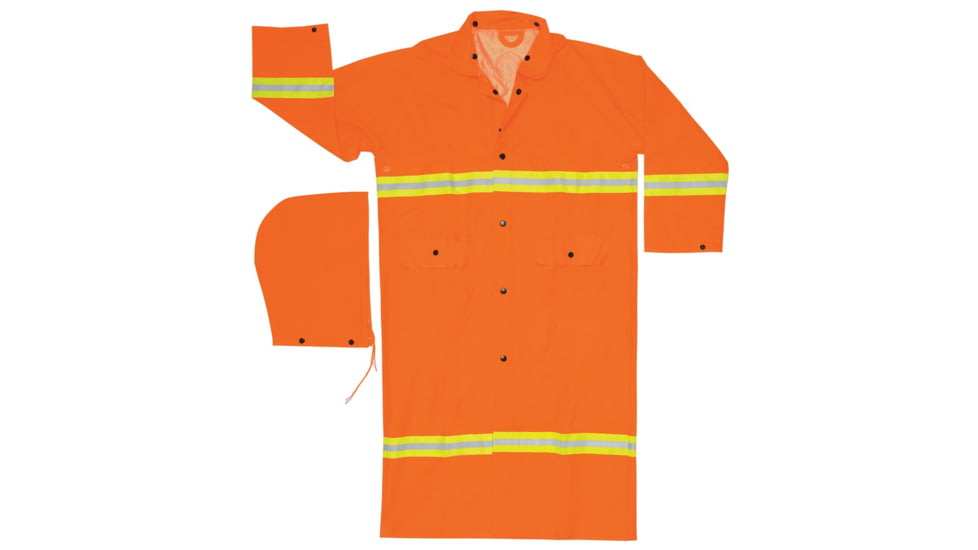 MCR Safety Luminator Series Reflective Waterproof Raincoat, .35mm PVC/Poly, Detachable Hood, Fluorescent Orange, 4X, 201CRX4