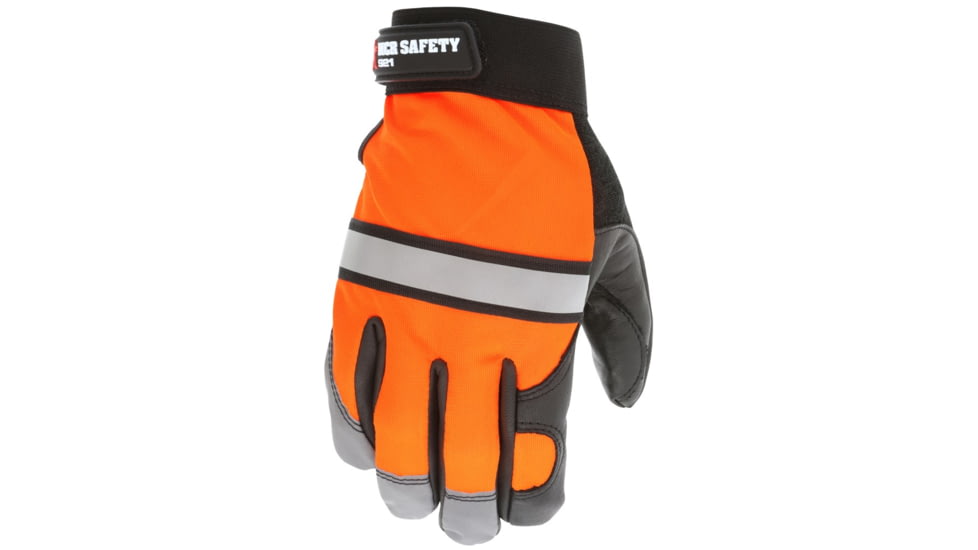 MCR Safety Mechanics Gloves, Premium Grain Cow Palm, Hi-Vis Back, Reflective Knuckle Stripe and Fingertips, Black, X - Large, 921XL