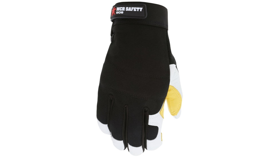 MCR Safety Mechanics Gloves, Reinforced Thumb Crotch, Rugged Grain Goatskin with Double Palm, White and Gold, X - Large, 906XL