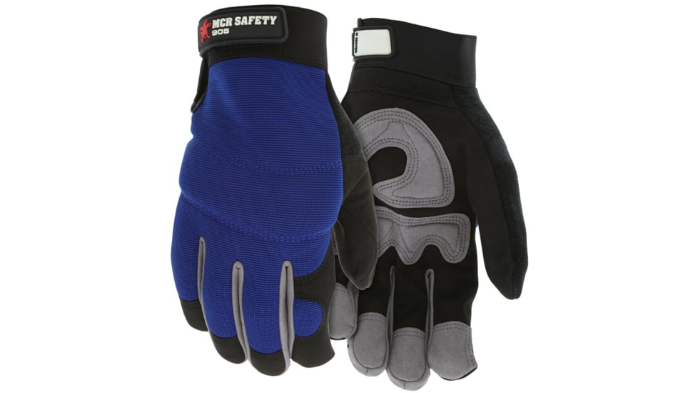 MCR Safety Mechanics Gloves, Synthetic Leather Palm, Adjustable Hook and Loop Wrist Closure, Black and Gray, X - Large, 905XL