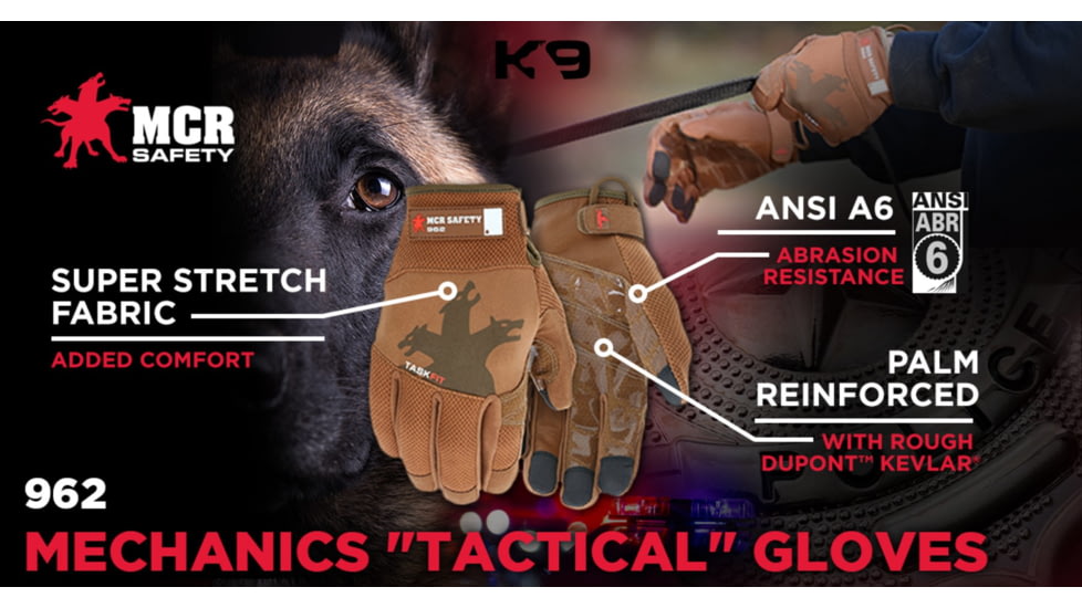 MCR Safety Mechanics Gloves with Taskfit Design, Goatskin Leather Palm and Nylon Spandex Back, Brown, Medium, 962M