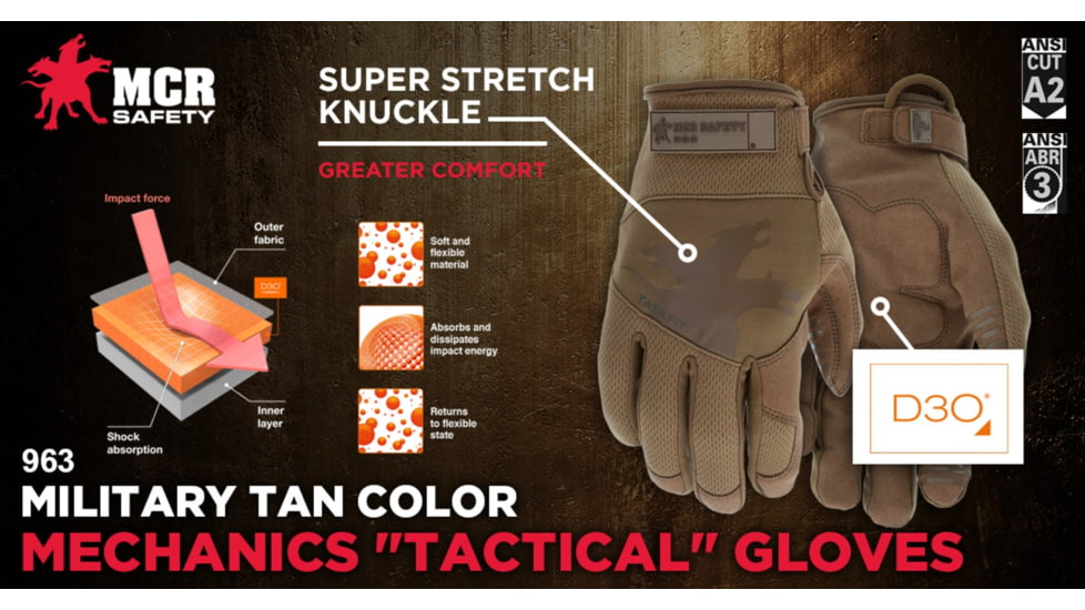 MCR Safety Mechanics Gloves with TaskFit Design, Synthetic Leather Palm, Nylon and Spandex Back, Tan, X - Large, 963XL