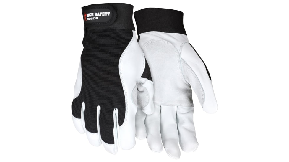 MCR Safety Mechanics Work Gloves, Rugged Grain Goatskin with Cowhide Double Palm, Reinforced Thumb Crotch, Spandex Back, White, Small, 906DPS