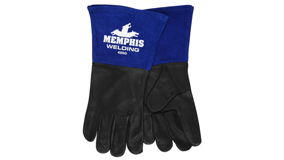 MCR Safety Memphis Welding Leather Welding Work Gloves, Premium Grain Goatkin Leather, Mig/Tig Welder, 5in Cuff, Black and Blue, Medium, 4860M