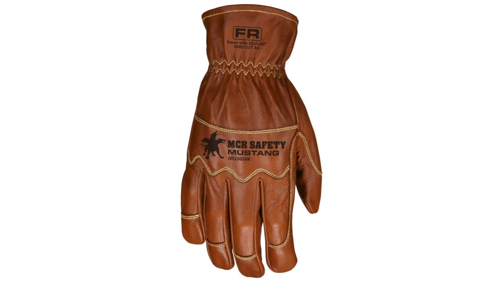 MCR Safety Mustang Leather Drivers Utility Work Gloves, Grain Goat Double Palm, Lined and Sewn with DuPont Kevlar, Wing Thumb, Brown, Large, MU3624KL