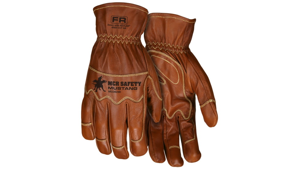 MCR Safety Mustang Leather Drivers Utility Work Gloves, Grain Goat Double Palm, Lined and Sewn with DuPont Kevlar, Wing Thumb, Brown, Large, MU3624KL