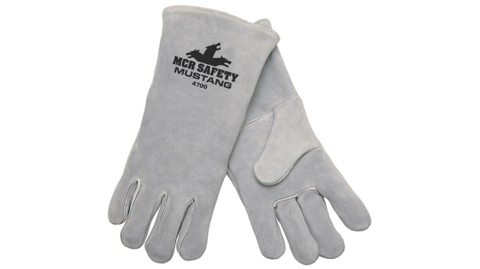 MCR Safety Mustang Leather Welding Work Gloves, Premium Select Side Leather, Full Sock Lining, Gray, X - Large, 4700