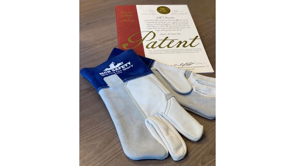 MCR Safety Mustang Leather Welding Work Gloves, Premium Top Grain Goatskin Leather, 4in Split Cowskin Leather Cuff, White Gray and Blue, Small, 4853S