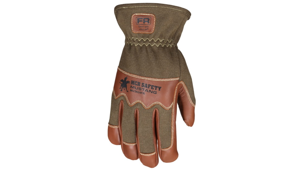 MCR Safety Mustang Utility Drivers Work Gloves, Grain Goat with Double Palm, DuPont Kevlar Lined and Sewn, Nomex Back with Wing Thumb, Brown, Medium, MU3624FRM