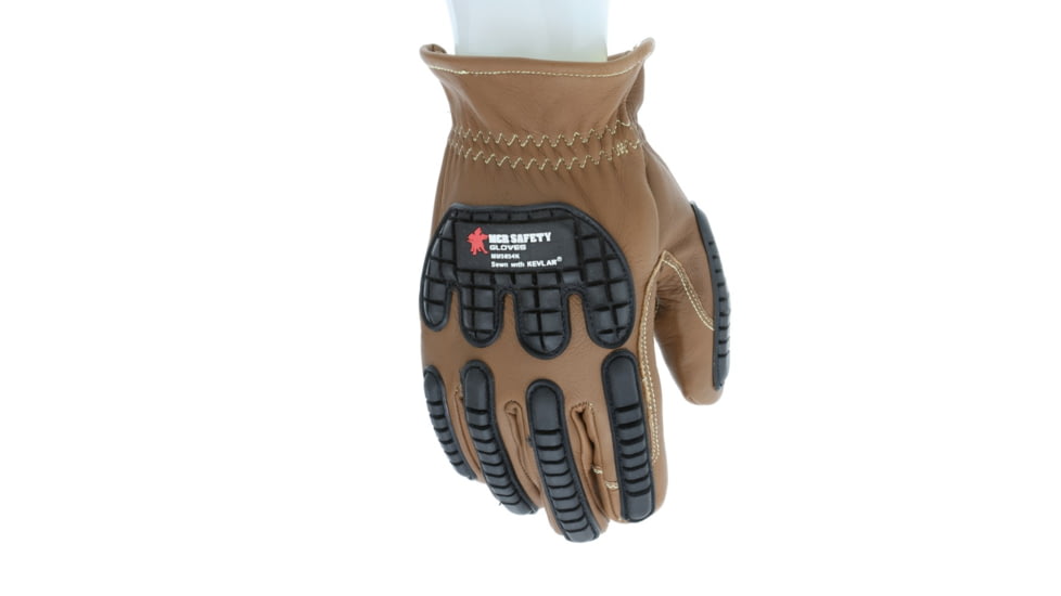 MCR Safety Mustang Utility Leather Drivers Work Gloves, Grain Goat Double Palm, Lined and Sewn with DuPont Kevlar, ANSI Impact Level 1 Back of Hand Protection, Chocolate, Large, MU3634KL