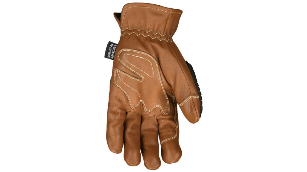 MCR Safety Mustang Utility Leather Drivers Work Gloves, Grain Goat Double Palm, Lined and Sewn with DuPont Kevlar, ANSI Impact Level 1 Back of Hand Protection, Chocolate, Large, MU3634KL