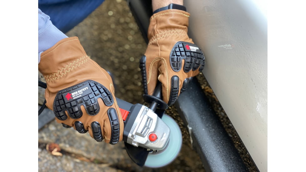 MCR Safety Mustang Utility Leather Drivers Work Gloves, Grain Goat Double Palm, Lined and Sewn with DuPont Kevlar, ANSI Impact Level 1 Back of Hand Protection, Chocolate, Large, MU3634KL