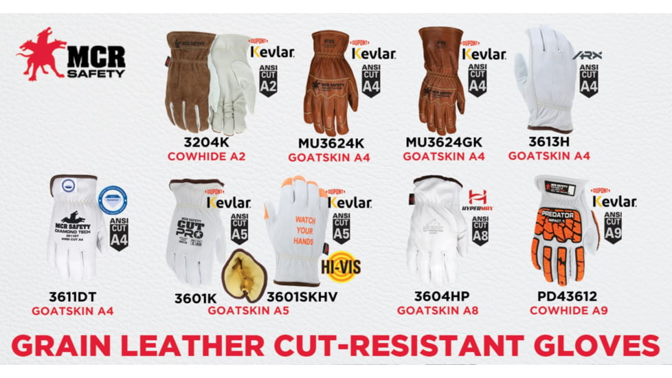 MCR Safety Mustang Leather Drivers Utility Work Gloves, Grain Goat Double Palm, Lined and Sewn with DuPont Kevlar, Wing Thumb, Brown, Large, MU3624KL