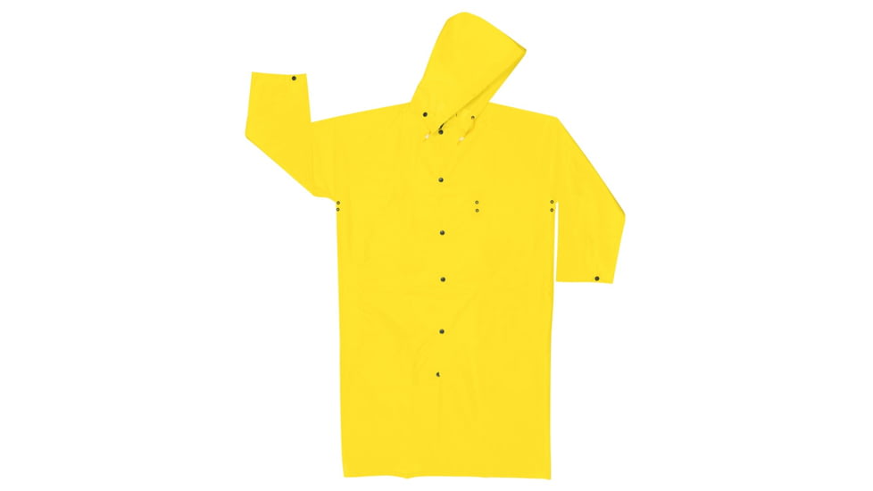 MCR Safety Navigator Series Waterproof Long Raincoat, .22mm PU/Nylon, Detachable Hood, Yellow, XL, 550CXL