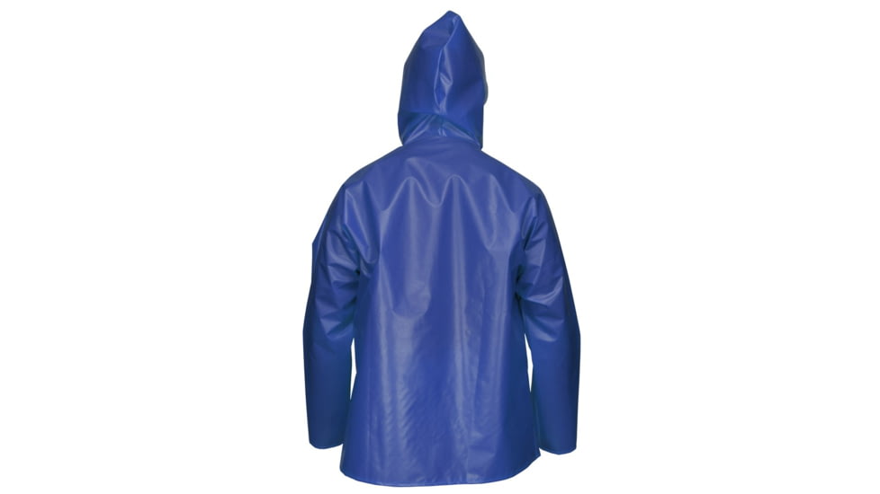 MCR Safety Navigator Series Waterproof Rain Jacket, .25mm TPU/Nylon, Attached Hood, Blue, L, 563JHL