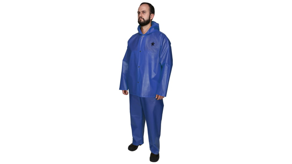 MCR Safety Navigator Series Waterproof Rain Jacket, .25mm TPU/Nylon, Attached Hood, Blue, L, 563JHL