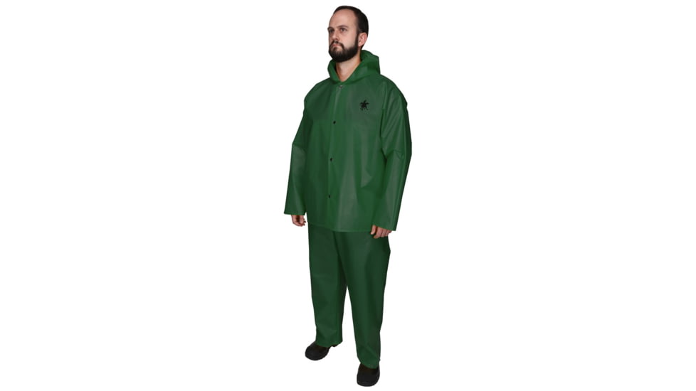 MCR Safety Navigator Series Waterproof Rain Jacket, .25mm TPU/Nylon, Attached Hood, Green, L, 568JHL