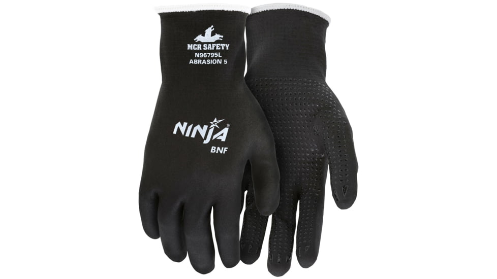 MCR Safety Ninja BNF Work Gloves, 15 Gauge Nylon/Spandex Shell, NFT Fully Coated, Black, X - Large, N96795XL