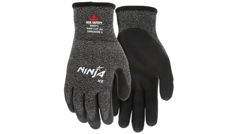 MCR Safety Ninja Ice Insulated Cut Resistant Work Gloves, 15 Gauge Nylon with Acrylic Terry Interior, Black, Medium, N9691M